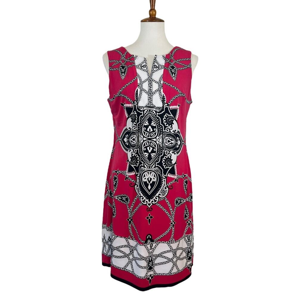 JM Collection Pink Black Medallion Jeweled Sheath Sleeveless Dress Petite Large
